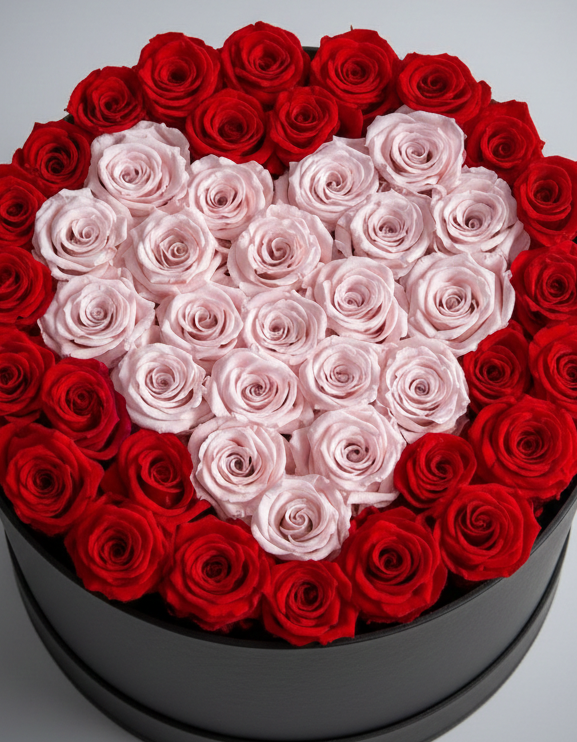 Two-Tone Red & Pink Roses Heart Box