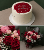 Crimson Romance Cake And Flower Birthday Combo
