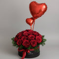 Valentine Passion 30 Roses Box with Heart Balloons