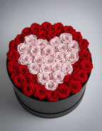 Two-Tone Red & Pink Roses Heart Box