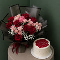 Crimson Romance Cake And Flower Birthday Combo