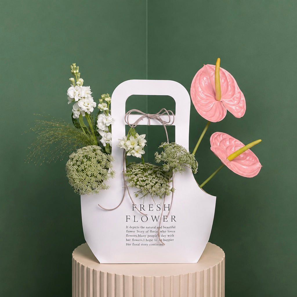 Pink Anthurium & White Garden Bag