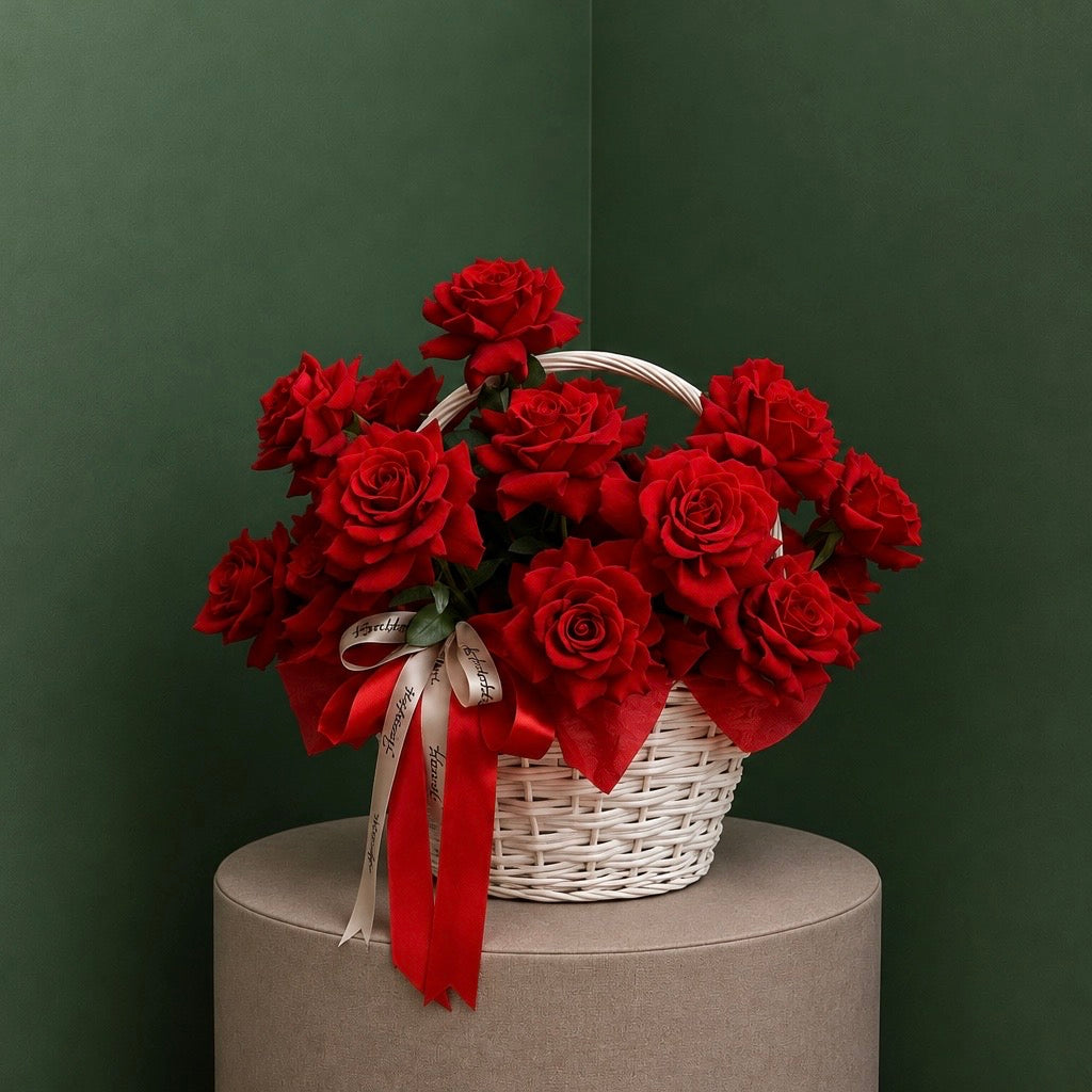 Scarlet Rose Flower Basket