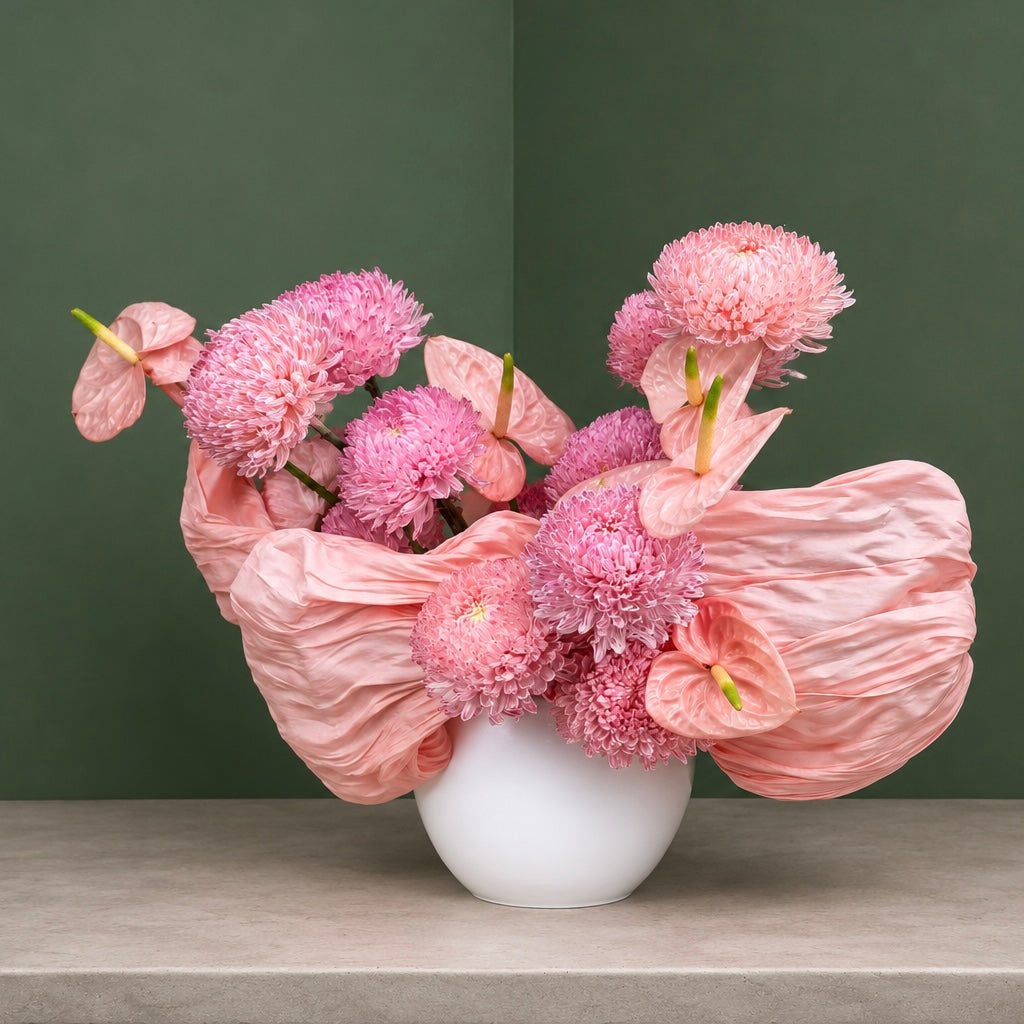 Pink Blush Anthurium & Chrysanthemum Vase