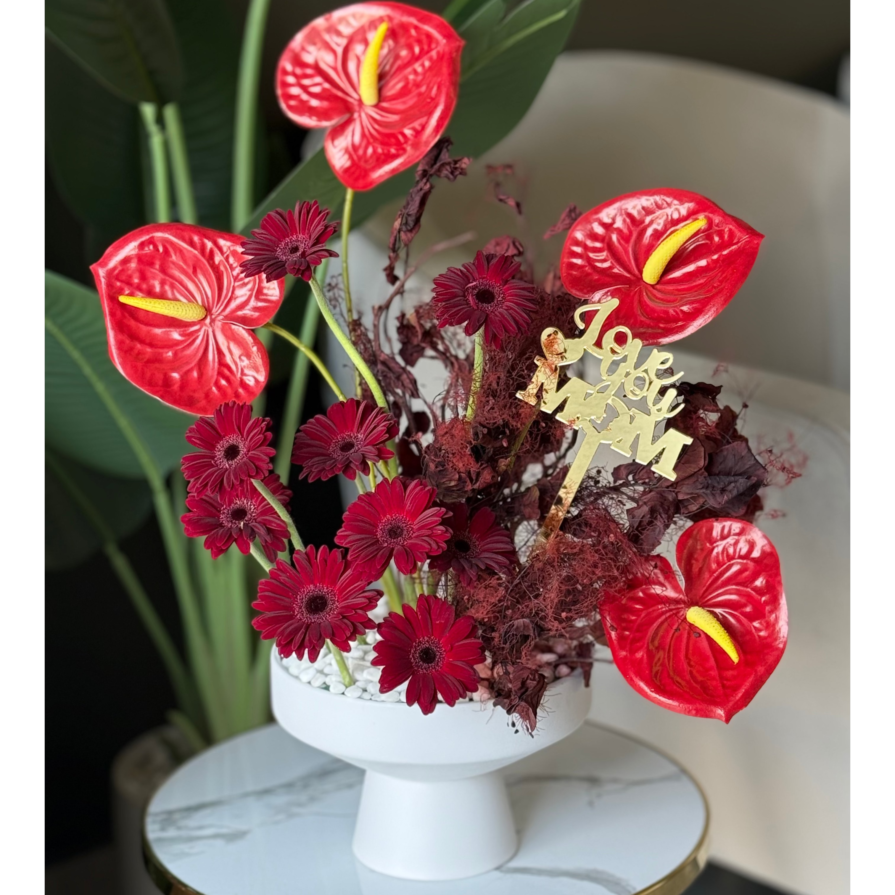 Luxury Red Tropical Bloom Centerpiece in White Pedestal Bowl