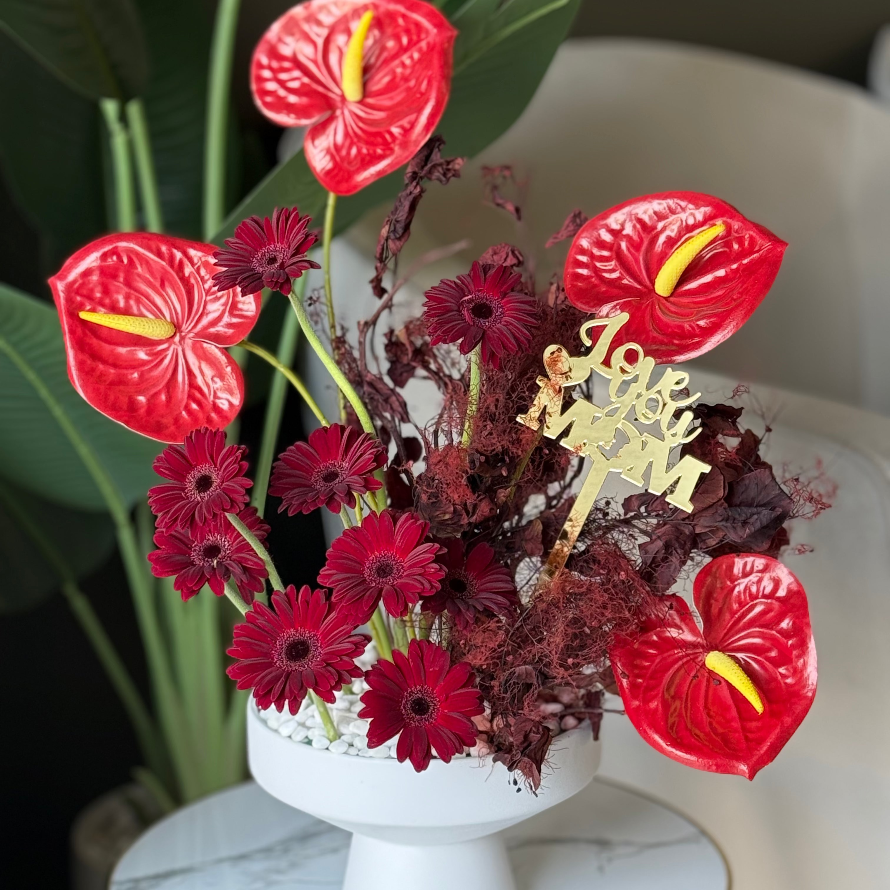 Luxury Red Tropical Bloom Centerpiece in White Pedestal Bowl