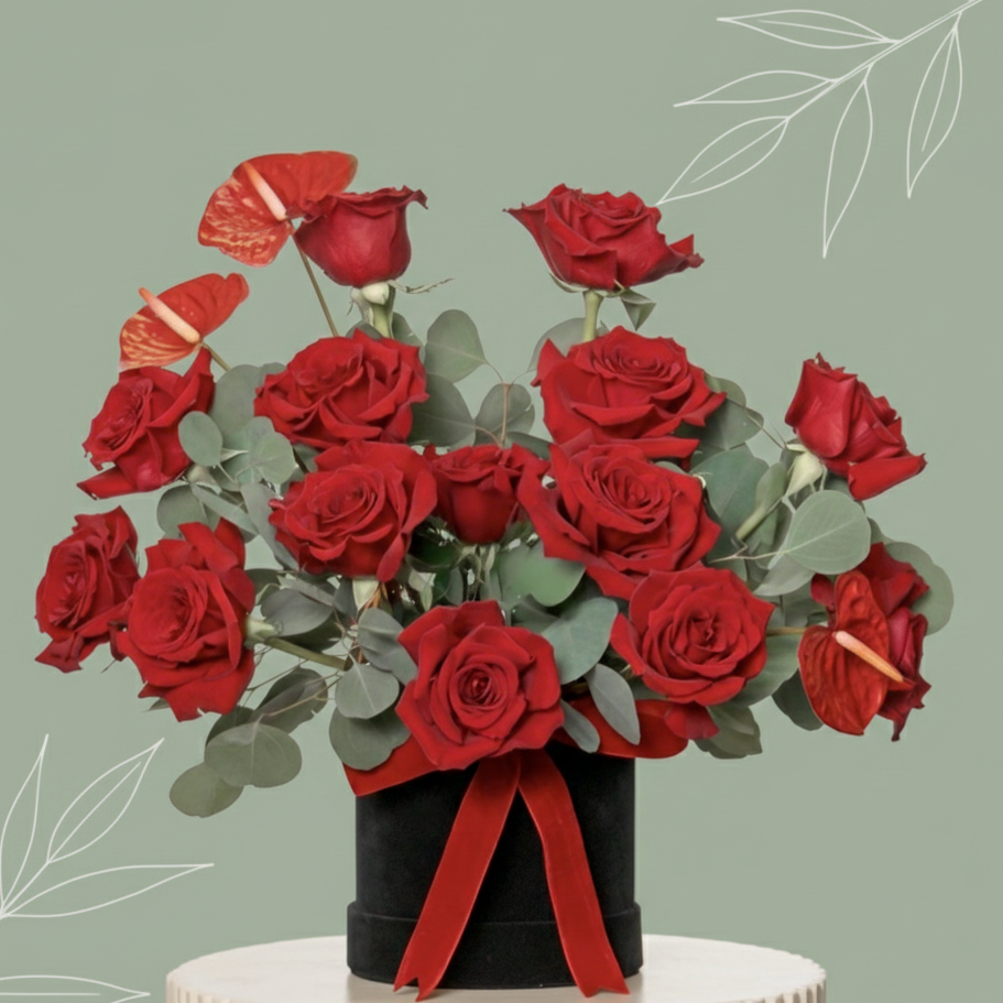 Velvet Passion Red Roses & Anthurium Box
